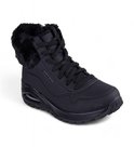 Zwarte Skechers veterboot met veters, ritssluiting, bontkraag en Air-demping in de zool.