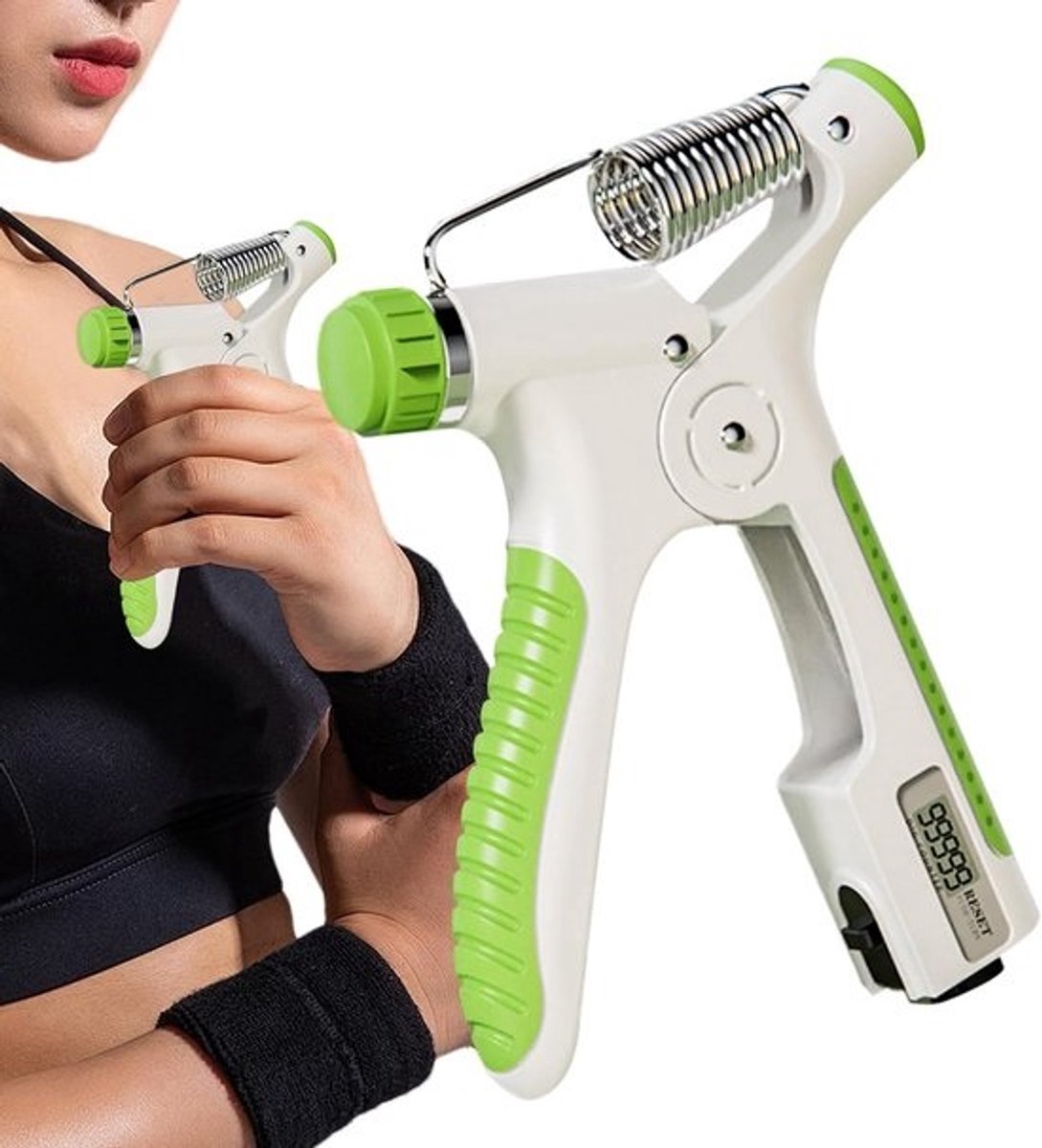 Grip Trainer - Vinger Trainer - Kracht Opbouwen - Met Elektronische Teller - 10-80 kg - Groen en Wit