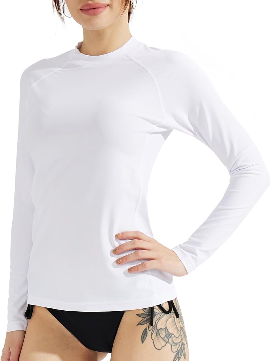 Rash Guard UV-shirt voor dames, lange mouwen, UPF 50+, zonwering, sneldrogend, badshirt, surfshirt, zwemmen, badmode