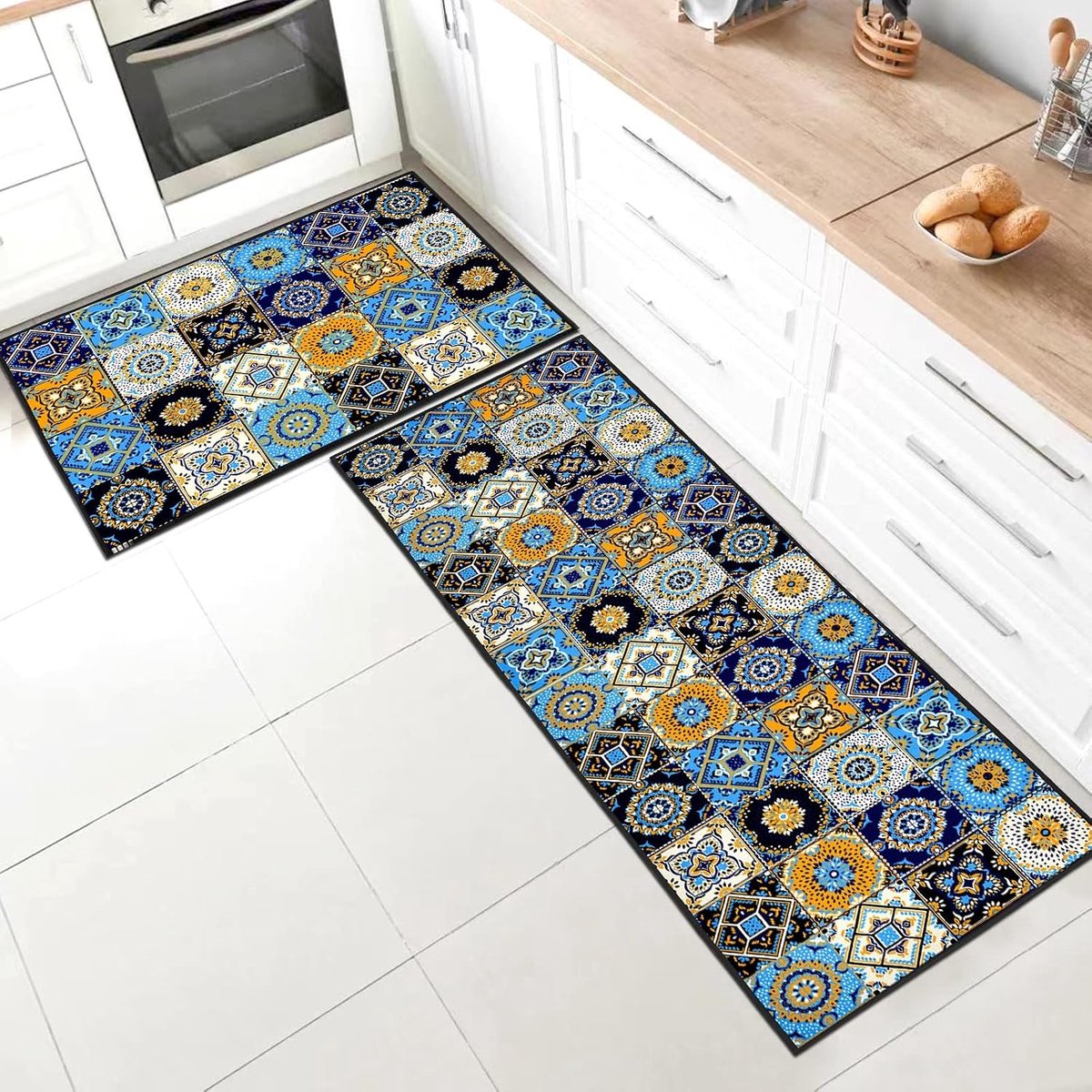 antislip, keukenmatten, antislip, wasbaar, geschikt voor kinderkamer, entree, buiten, keuken, foyer. (stijl G, 40 x 120 + 40 x 60 cm)