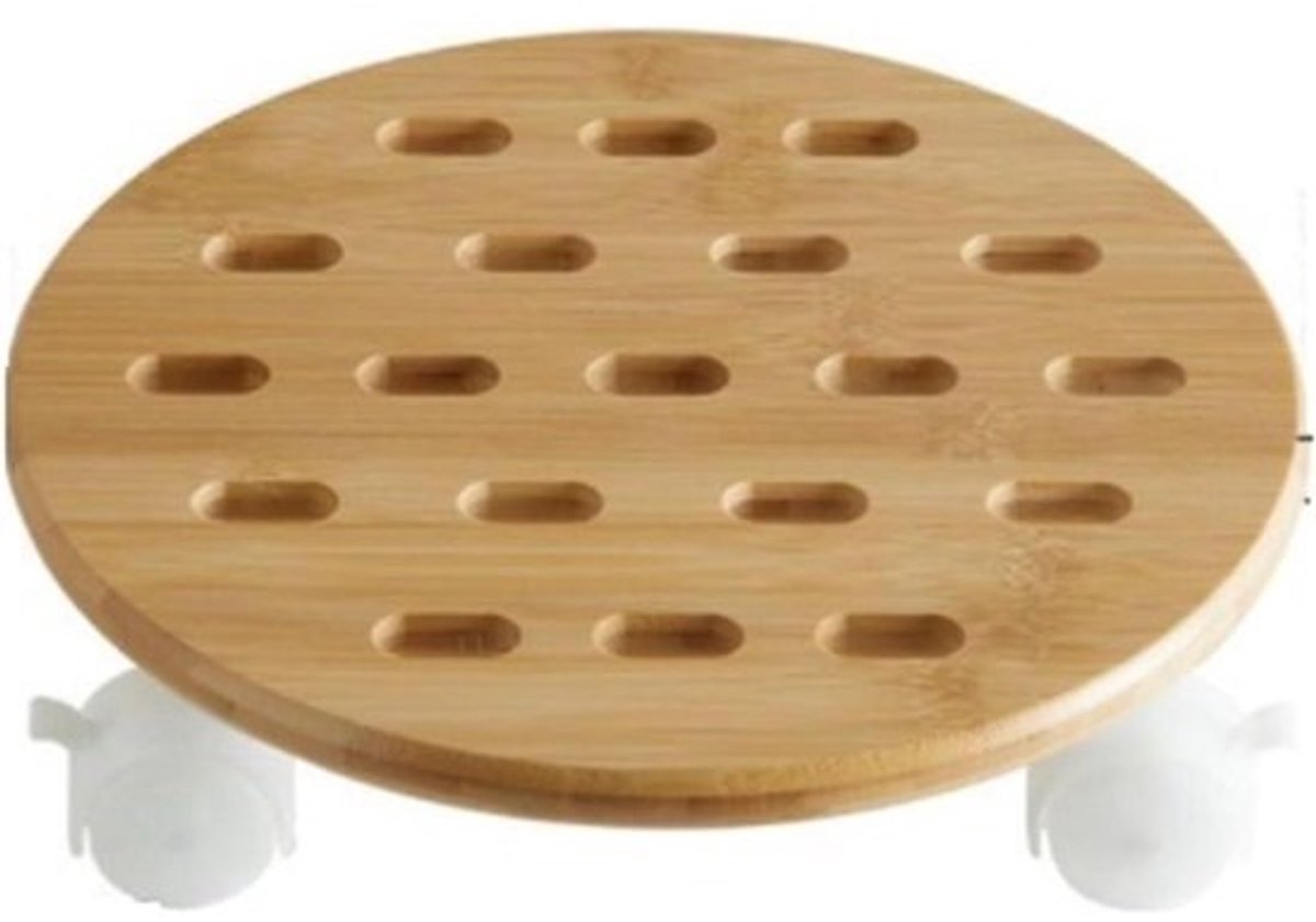 Plantenstandaard Met Wielen - Bloempot Trolley - Planten Verplaatsen - 360 Graden Zwenkwielen - 33cm Diameter - Bamboe