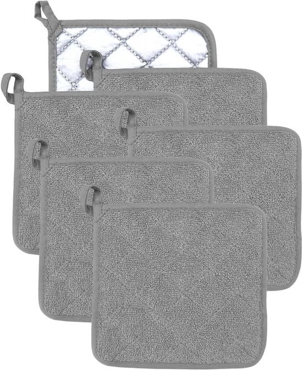 Ovenwanten Set - Keukenhandschoenen Hittebestendig - Koken Bakken Grillen - 100% Katoen Materiaal - 17.8 x 17.8 cm - Grijs