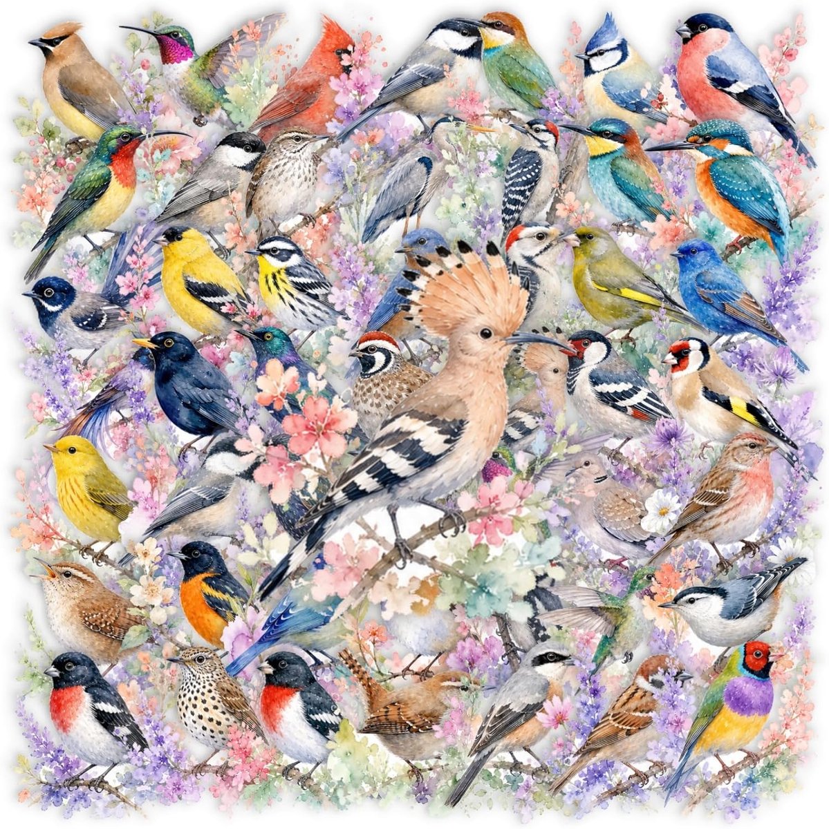 Waterverf vogelstickerset 50 stuks - vinyl stickers - aquarel stijl - perfect voor creatief knutselen - ShopVlot
