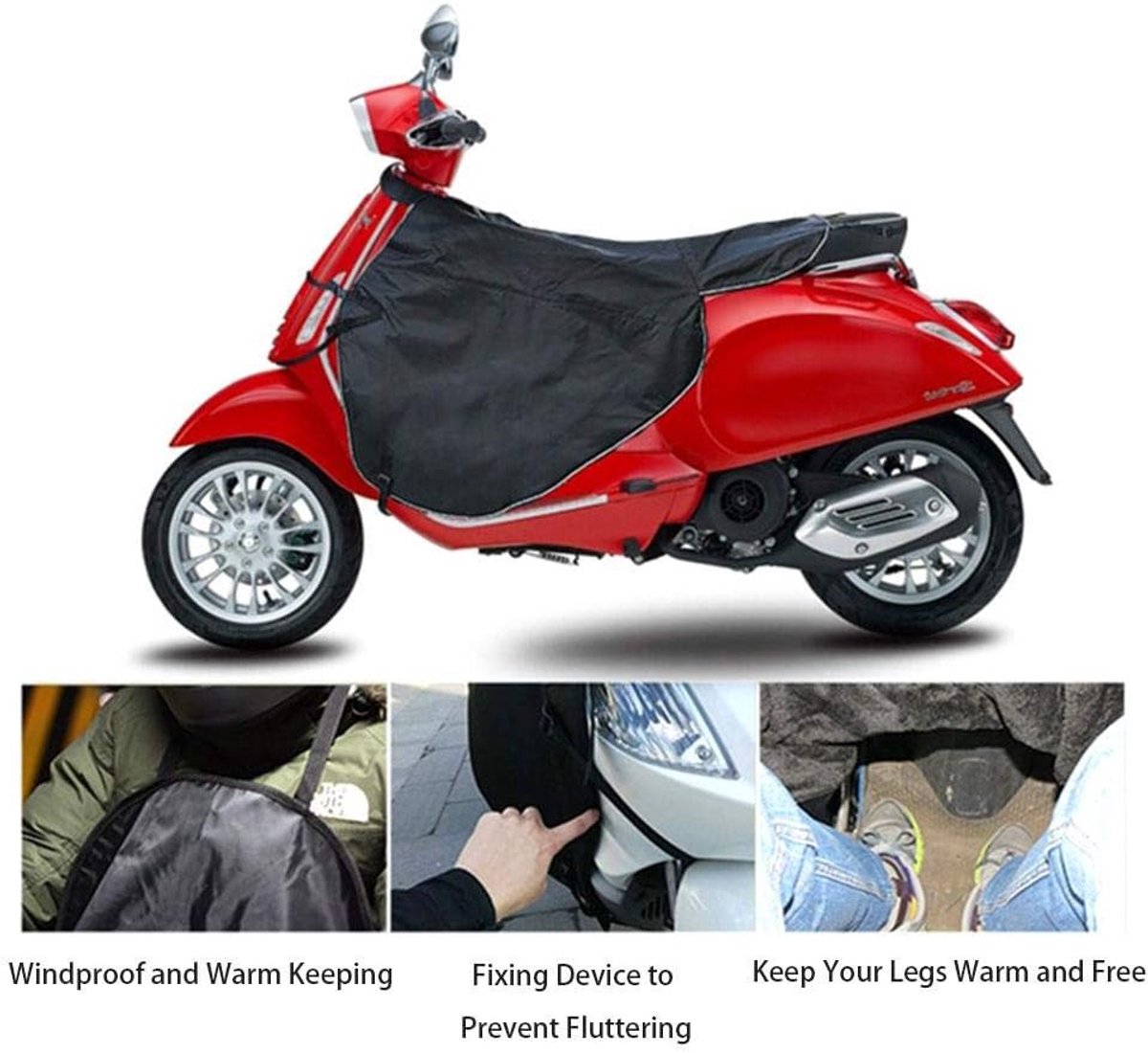 Beenbeschermers voor elektrische scooters - Winddichte hoezen - Winddichte en warme beenbeschermers - Windscherm - Winddicht schort - Regen- en winddichte beenbeschermers voor scootmobielen en elektrische scooters - Eén maat - Zwart – foto 4