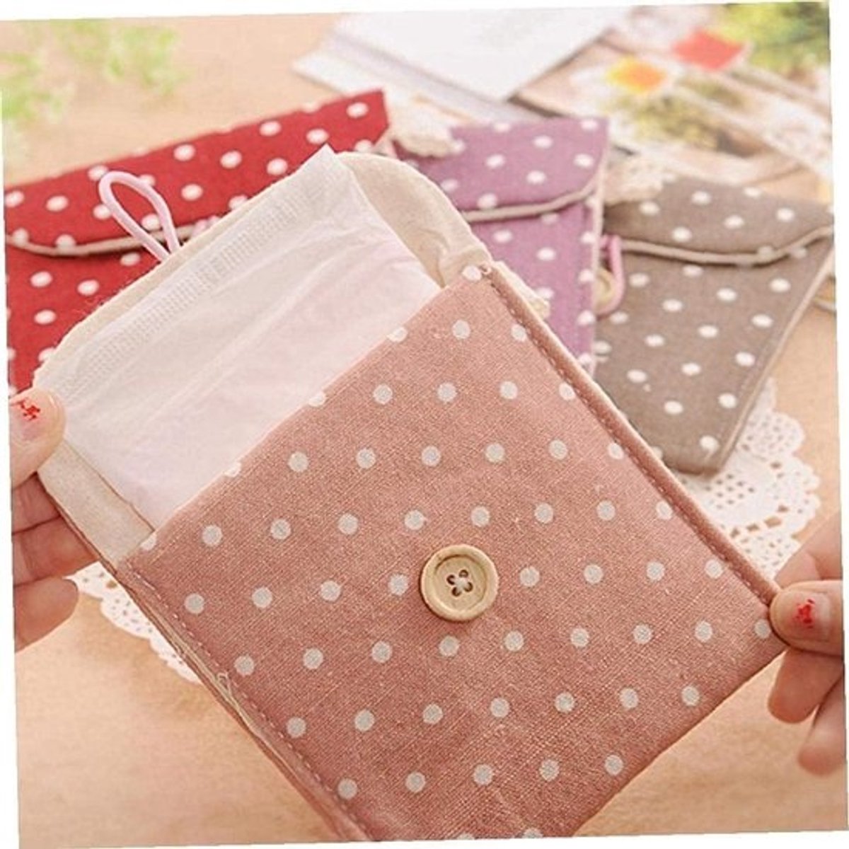 Maandverband Opbergtas - Hygiëne Pouch - Persoonlijke Verzorging - Lichtgewicht Katoen - 12x12x1 cm - Linnen