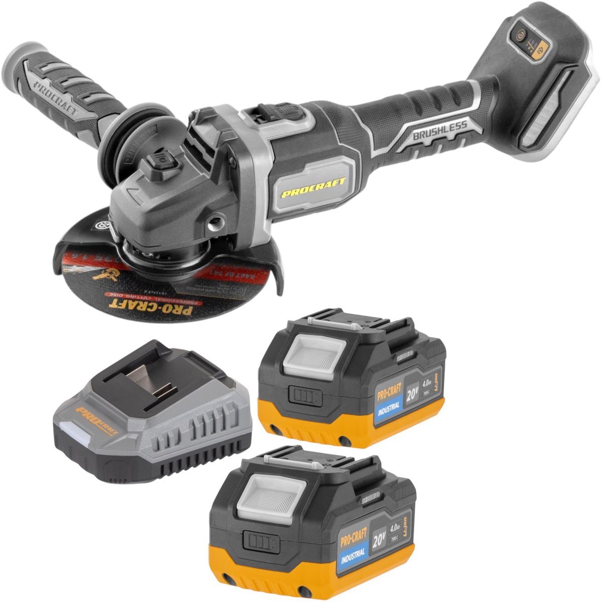 Procraft Industrial AG125Bbb accu-haakse slijper 20 V 125 mm borstelloos Solo - zonder accu, zonder oplader