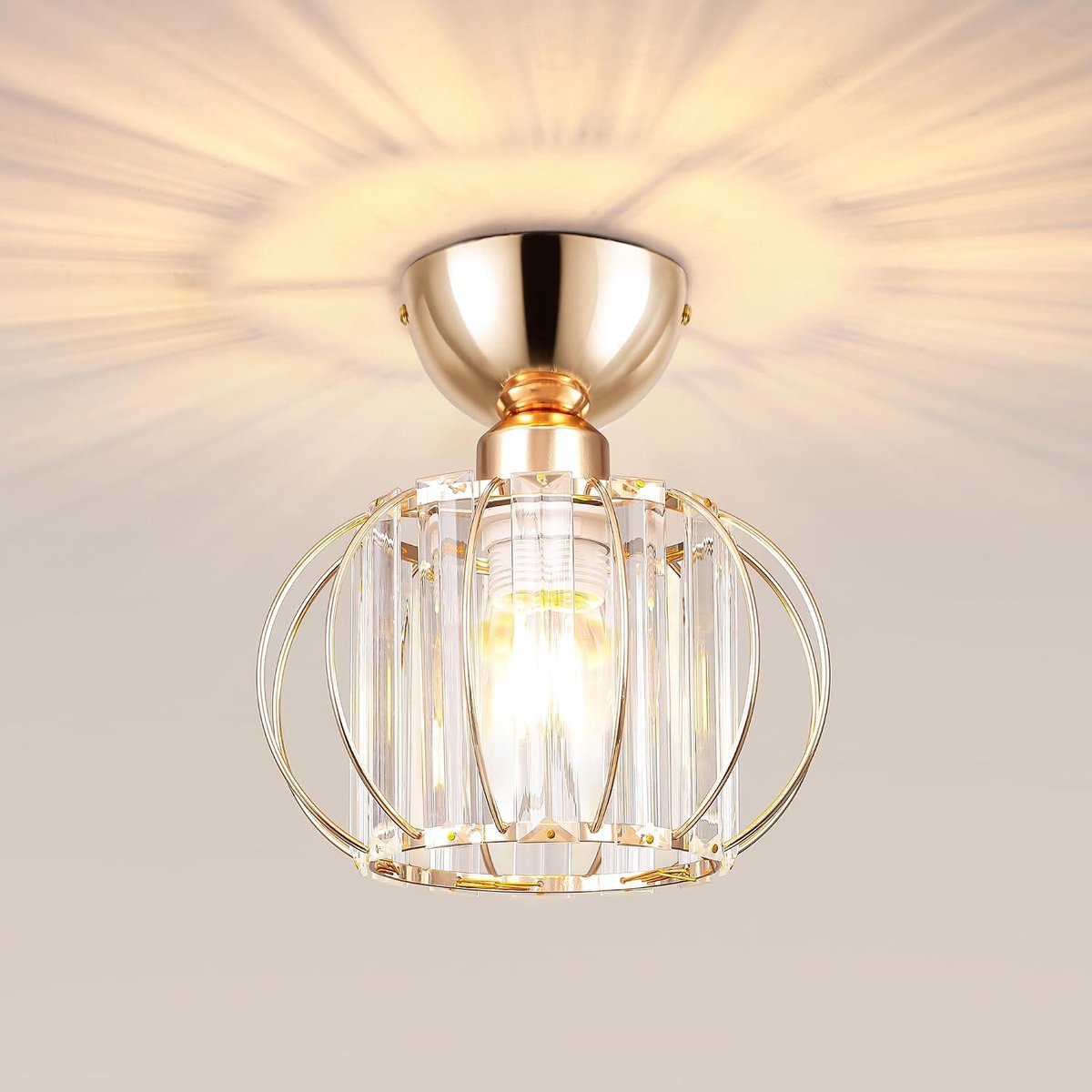 Kleine Kristallen Plafondlamp, Moderne Kristallen Kroonluchter voor Slaapkamer, Eetkamer, Gang, Keuken, Balkon en Veranda Goud