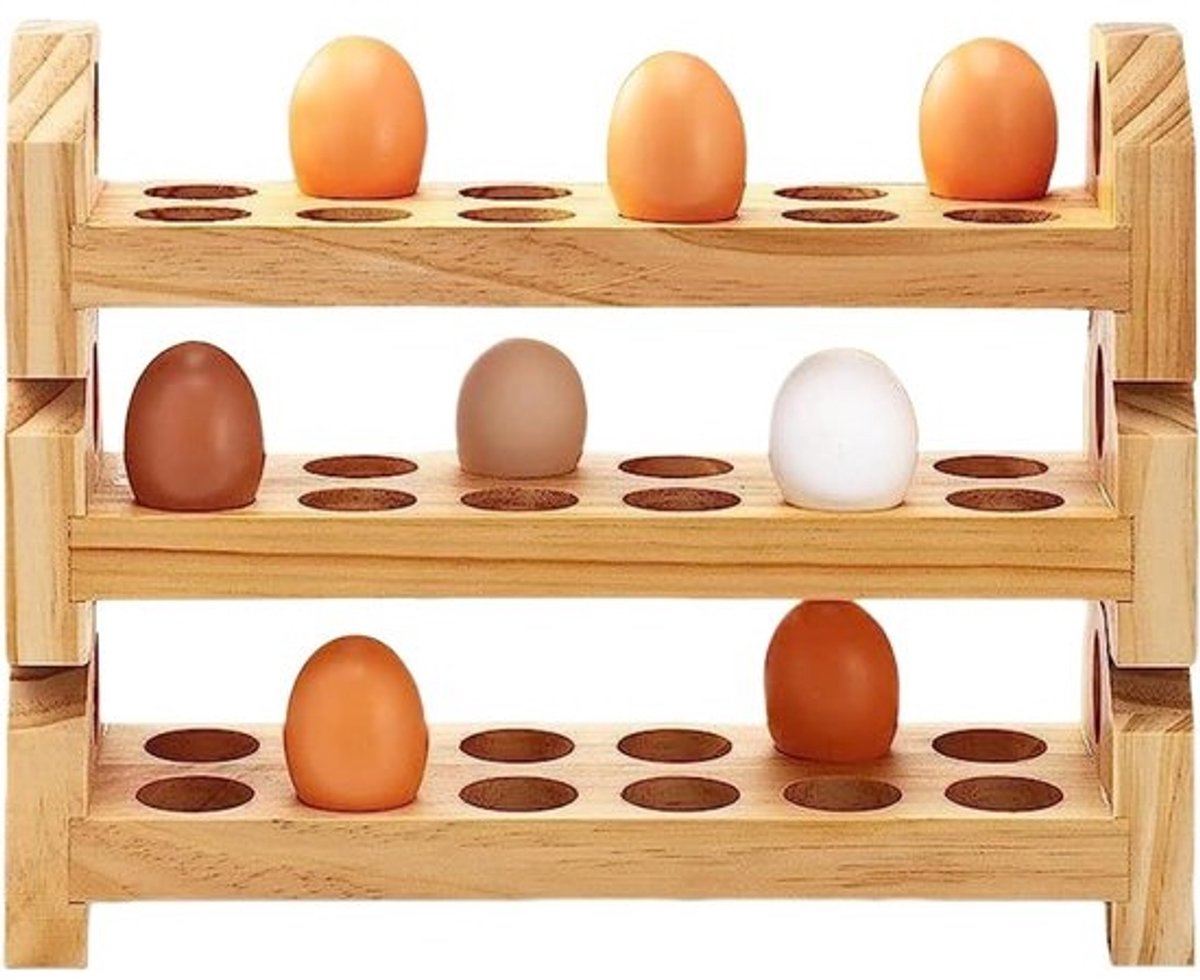 Eierhouder Keuken - Dispenser Opberger - Eieren Presenteren - Stapelbaar Walnoothout - Voor 18 Eieren - Natuurlijk Hout