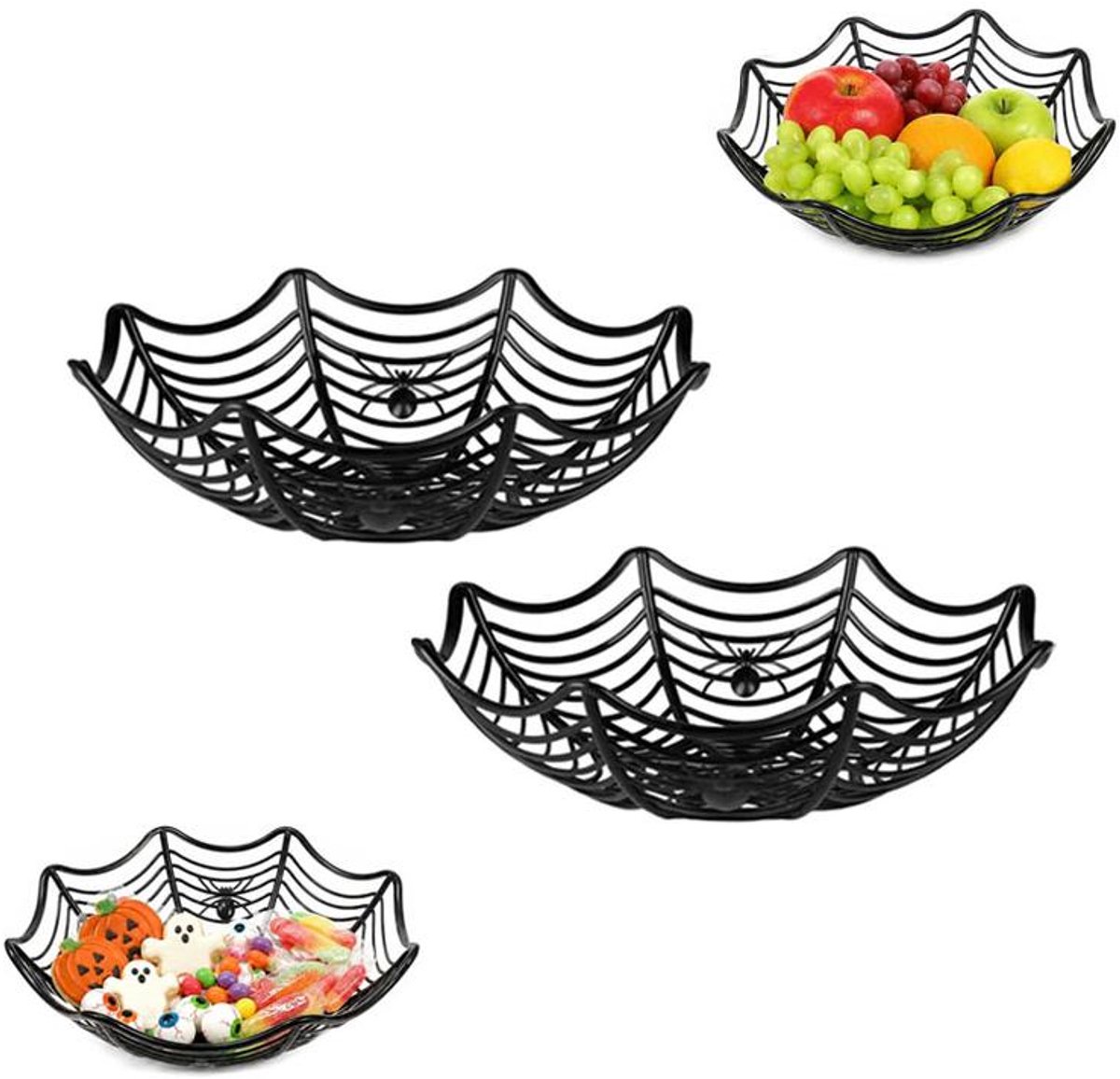 KZQ 2 Stuks Halloween Spinnenweb Snoepmand - Fruitschaal - Halloween Decoratie - Geschikt voor het bewaren van snoep of snacks - 29 x 8cm