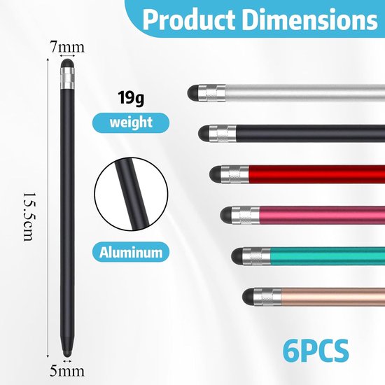 Stylus pen, 6 stuks tabletpen compatibel met Switch/Samsung/iPad/Android/iOS, 2-in-1 touchscreen-pen met 10 rubberen reservepunten voor alle tablets/smartphones — afbeelding 2