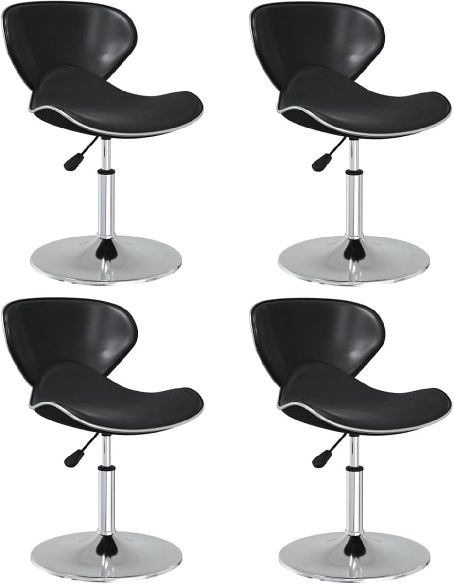 Eetkamerstoelen 4 STK. Zwart kunstleer verchroomd staal 45,5 x 45 x (61-76) cm in hoogte verstelbaar draaibaar voor eetkamer kantoor café