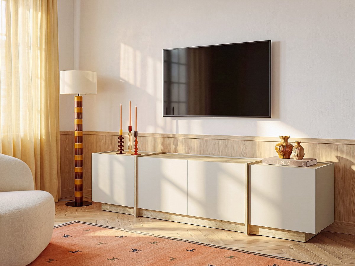 Vente-unique Tv-meubel met 4 deuren - Beige en natuurlijk licht - JEYANI