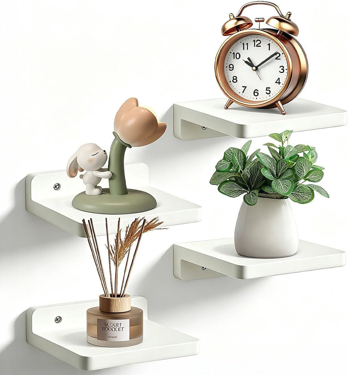 Planken, klein, decoratieve wandplanken van hout voor badkamer, keuken, slaapkamer, woonkamer, kleine wandplanken voor planten, geurkaarsen, klokken, 12,7 x 12,7 x 4 cm
