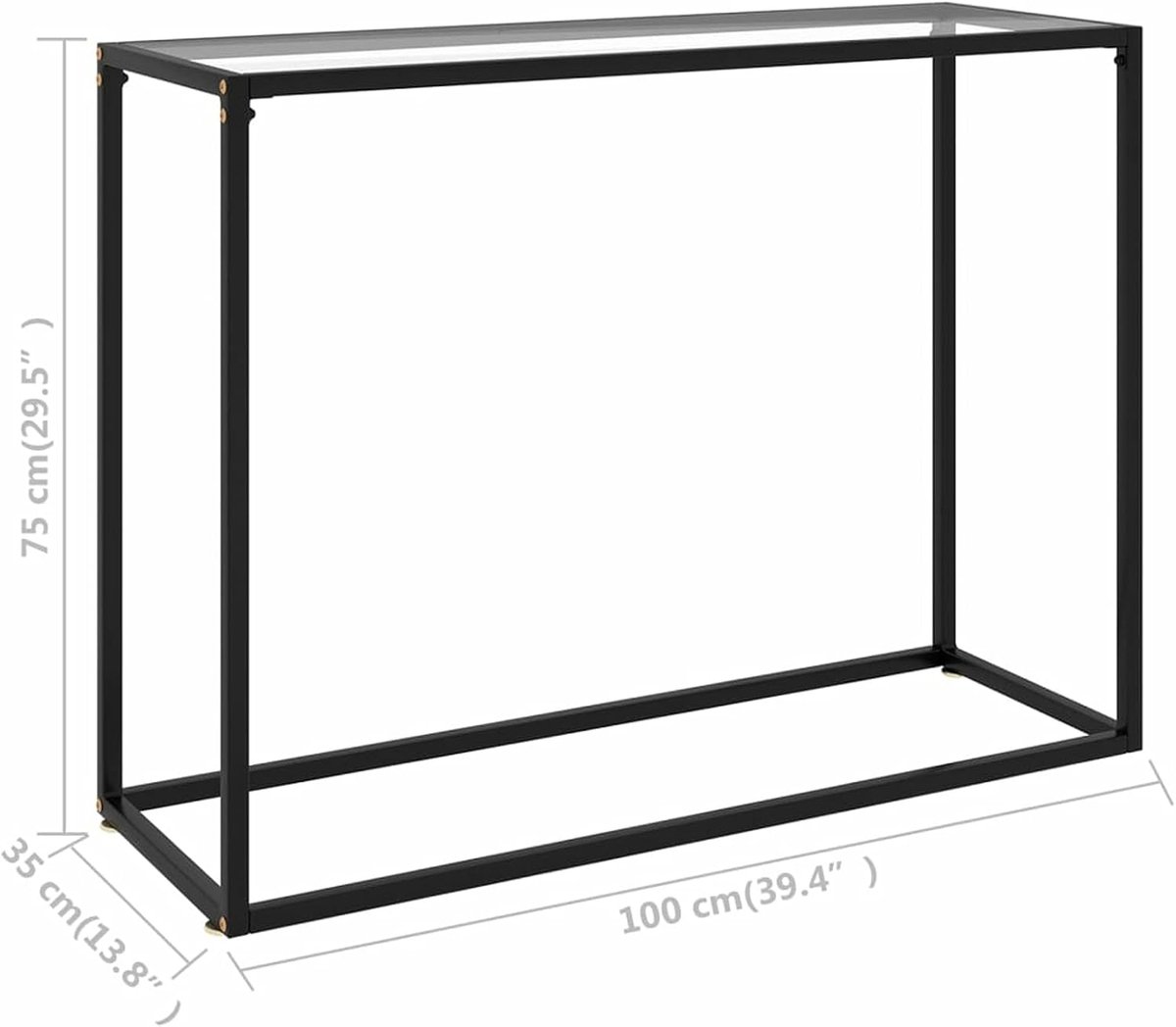 Consoletafel van gehard glas, transparant, 100 x 35 x 75 cm, Bijzettafel, Bijzettafeltje, Tafel voor woonkamer, slaapkamer