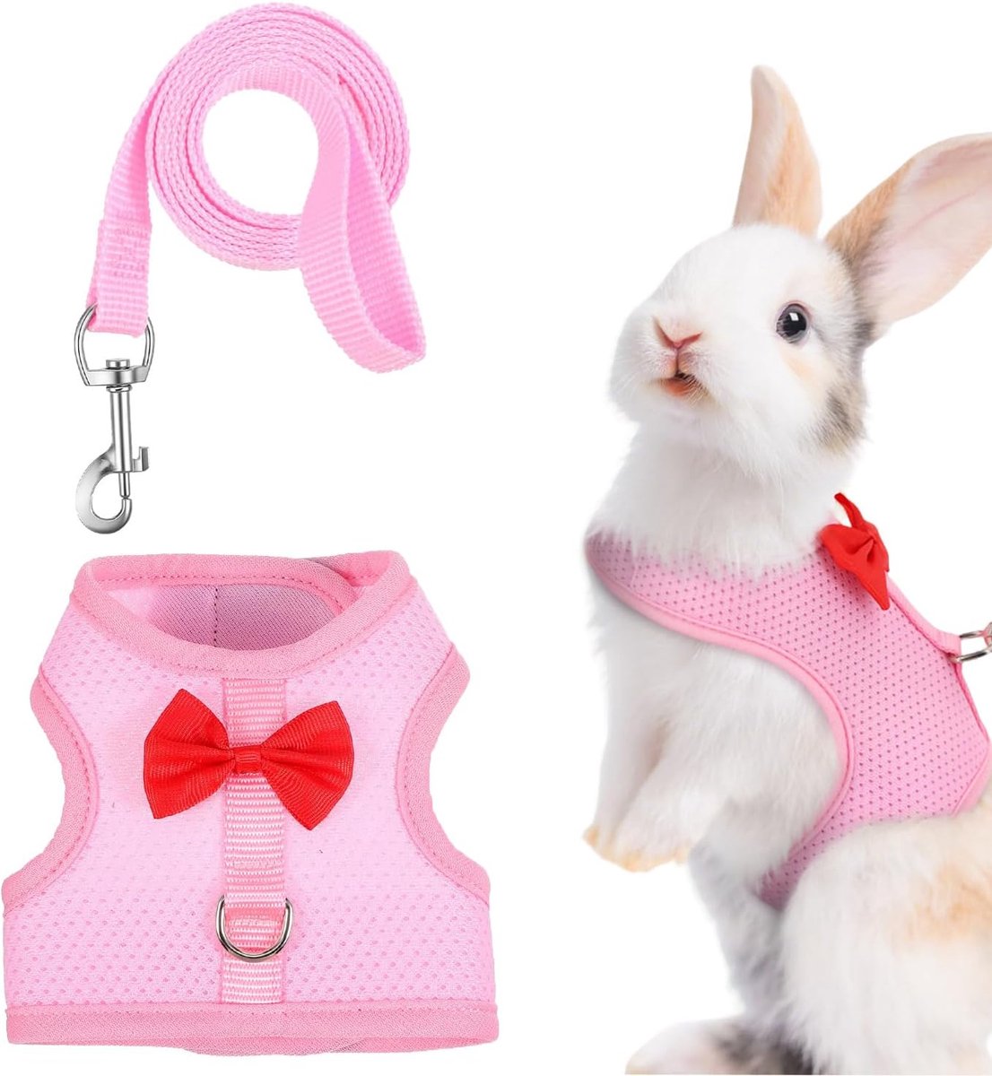 Ademend konijnenharnas en riem, set, ontsnappingsbestendig konijnenvest met veiligheidsgespen, verstelbaar harnas voor kleine dieren voor cavia's, fretten, kittens