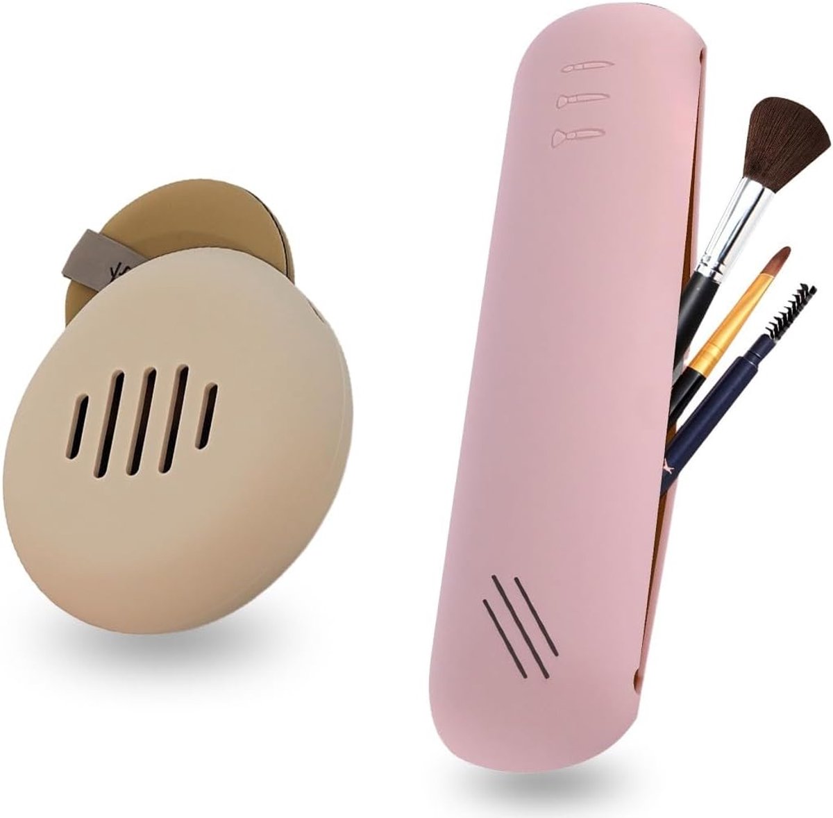 2 stuks make-upkwastentas, make-uptas voor op reis, van siliconen, modieus en draagbaar, opslag van make-upkwasten, etui met penseelhouder, magneetsluiting