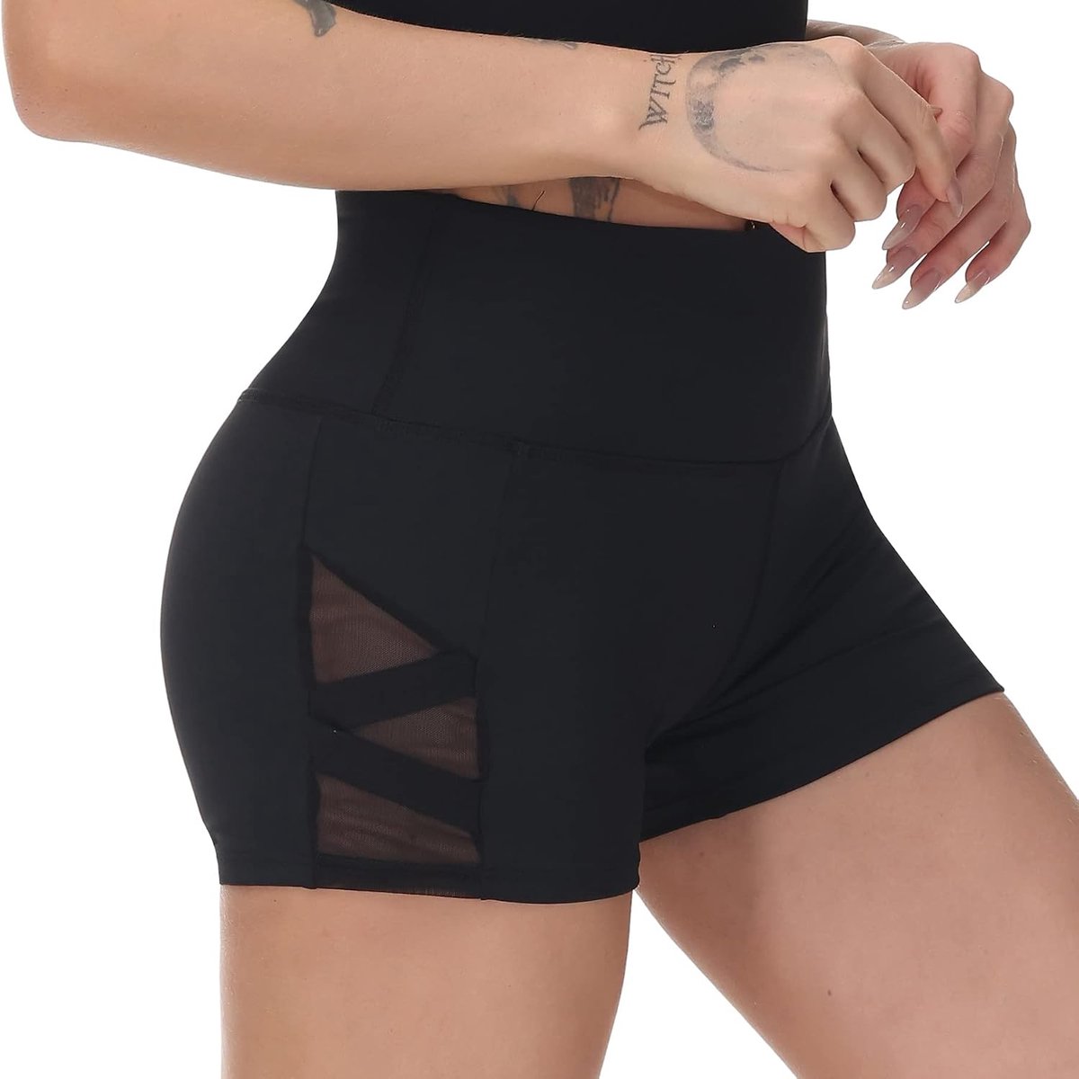 Romansong Dameslegging van mesh met zak, niet-doorzichtige capri, hoge taille, buikcontrole, 4-weg stretch
