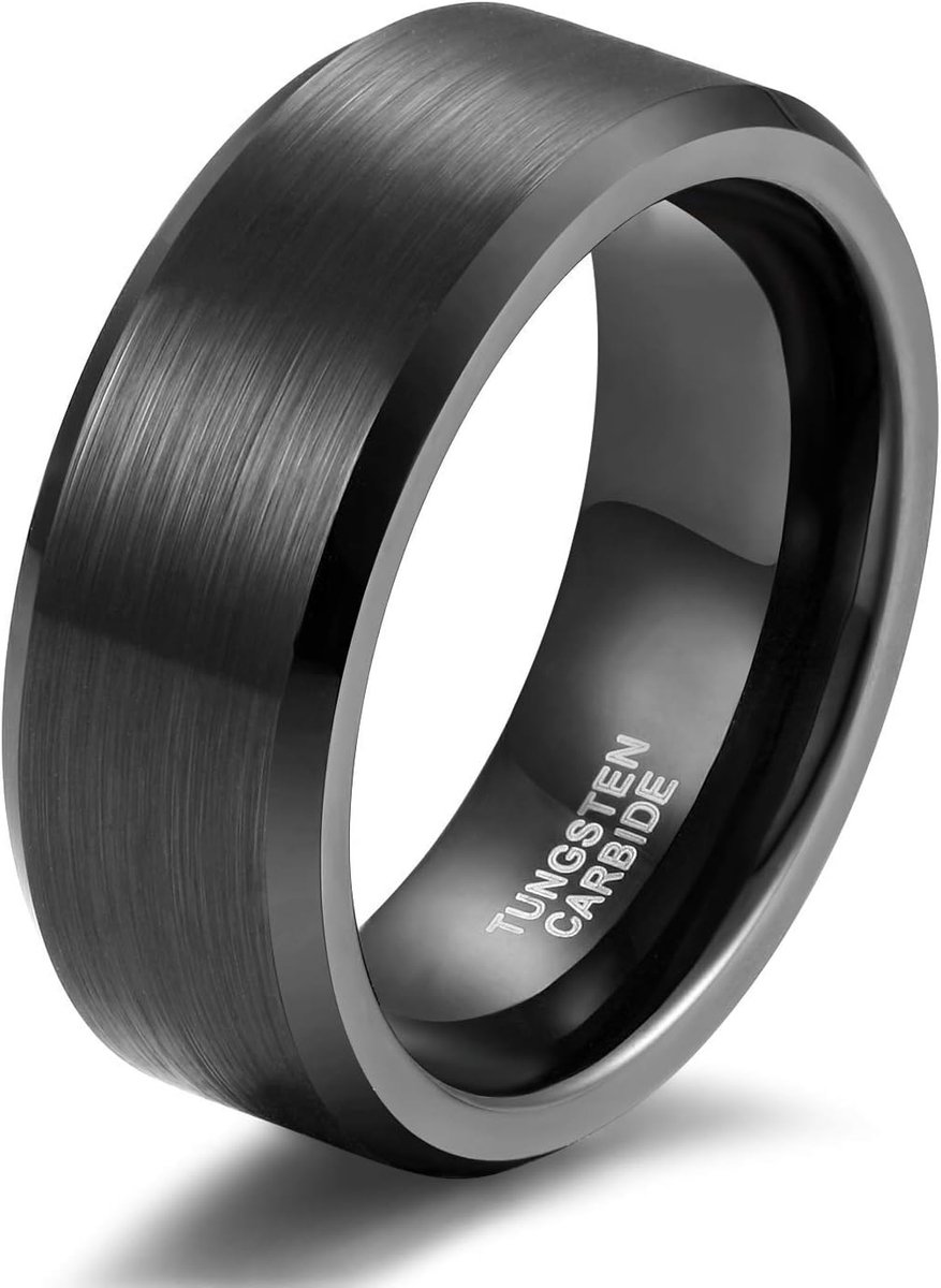 Ring, voor dames en heren, wolfraamcarbide, geborsteld zwart, verlovingsring of trouwring
