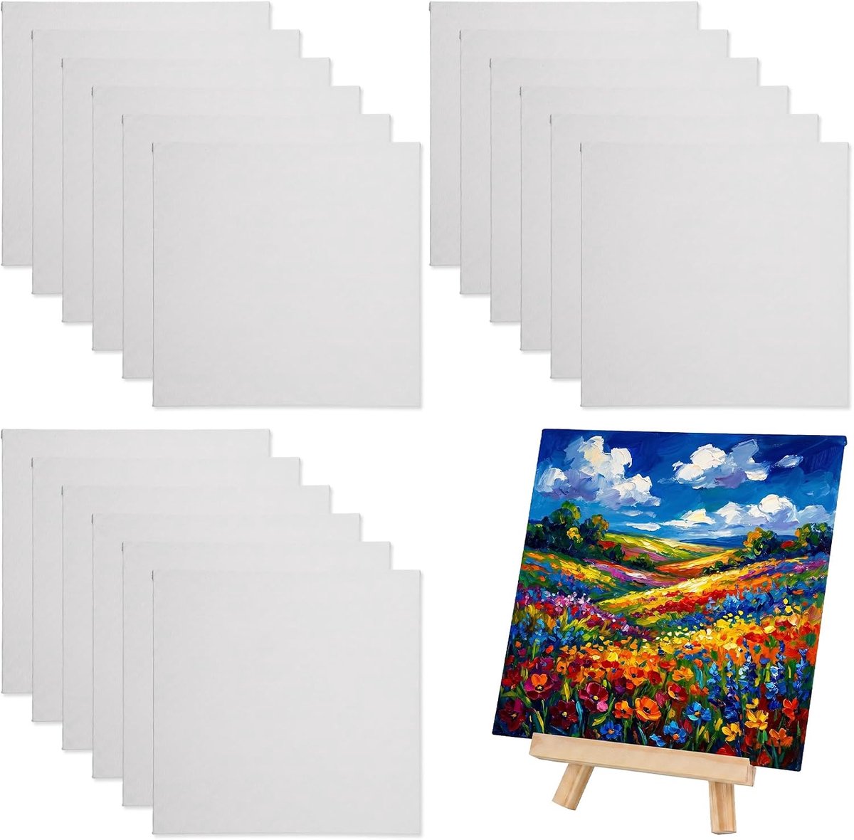 20 stuks kleine doeken voor het schilderen en 1 houten ezelset