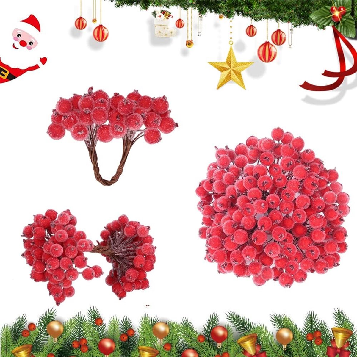100 stuks mini-kerstvruchten, bevroren bessenbloem, mini-bessen, kerstvruchten, steekpalm, mini-fruit, bessen, kunstbloemen, steekpalmbessen, kerstdecoratie, voor kerstboomdecoratie