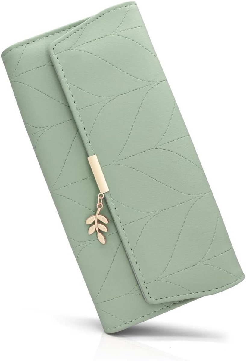 Portemonnee voor dames PU-leer, grote capaciteit PU-lederen damesportemonnee voor vrouwen met meerdere kaartsleuven en muntvak met rits voor dames portemonnee clutch, C-groen, 3 x 19 x 9.5 cm