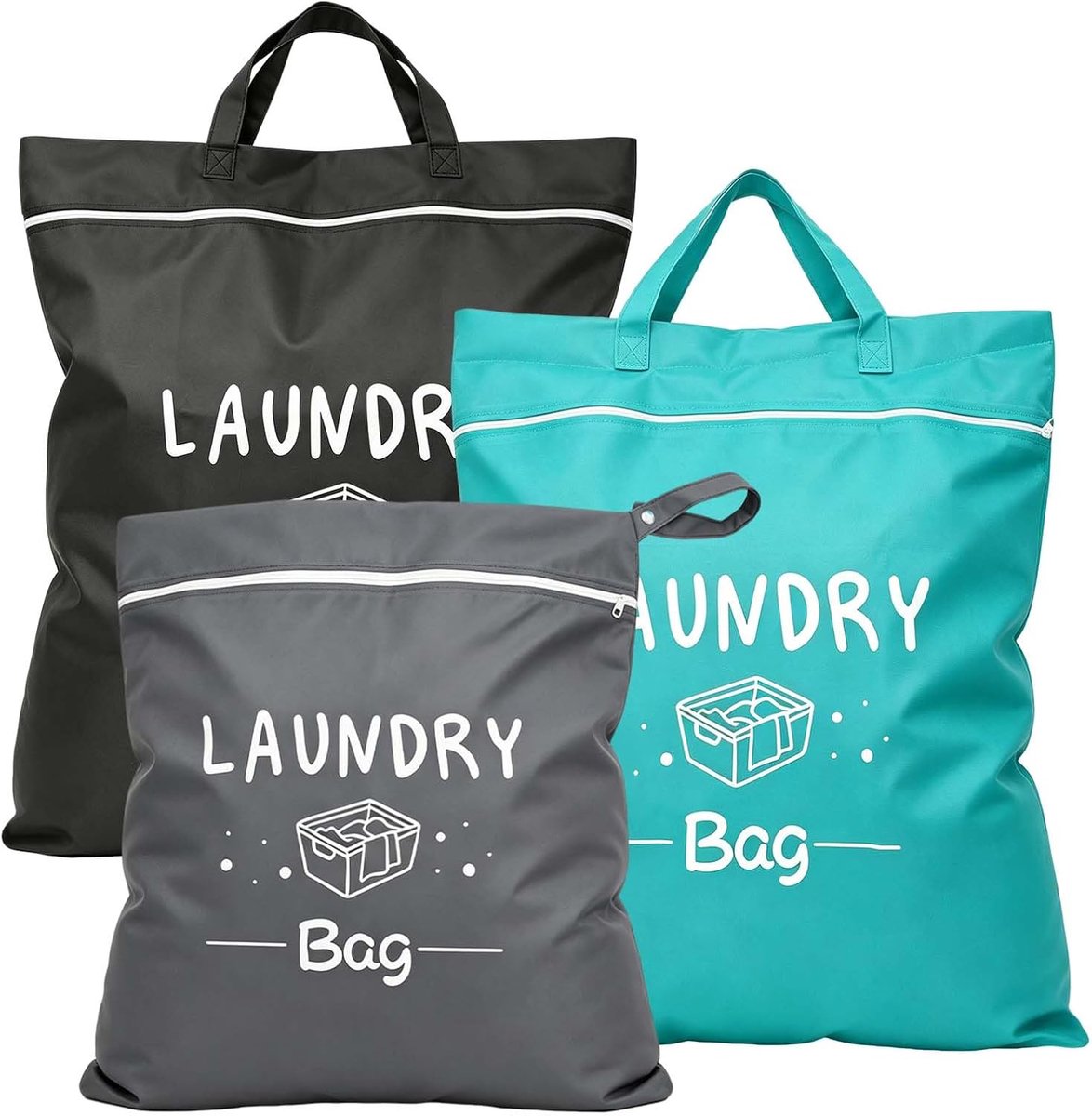 Waszakken voor reizen, waterdichte natte tas met ritssluiting, opvouwbare wetbag voor natte kleding, vuile was, sport, zwemmen, strand, fitnessstudio, 49 x 38 cm, 58 x 46 cm