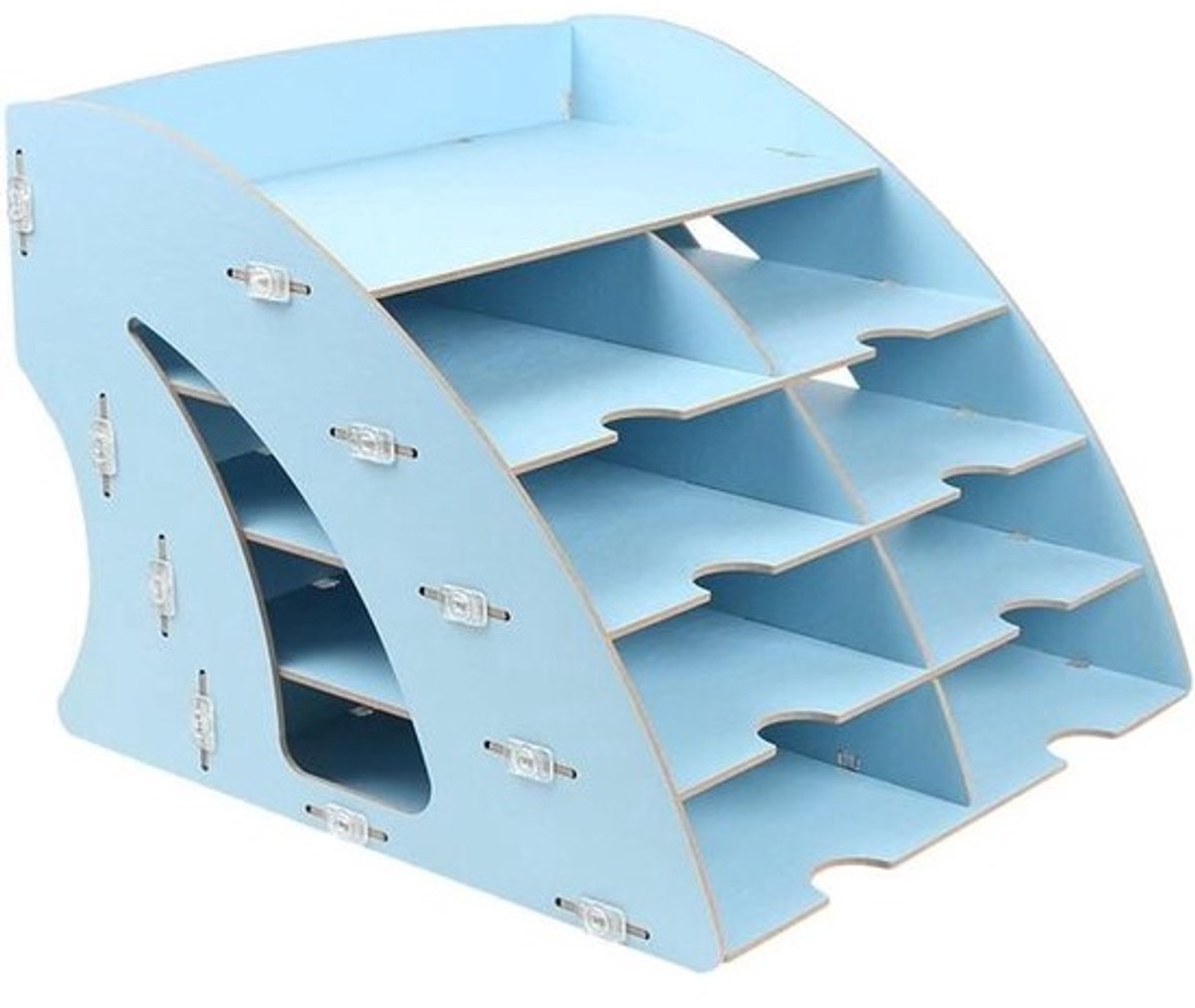 Dossierrek Brievenbakken - Documenten Organizer - Bureau Opruimen - 5 Lagen Hout - 30 x 33 x 24 cm - Houtkleur