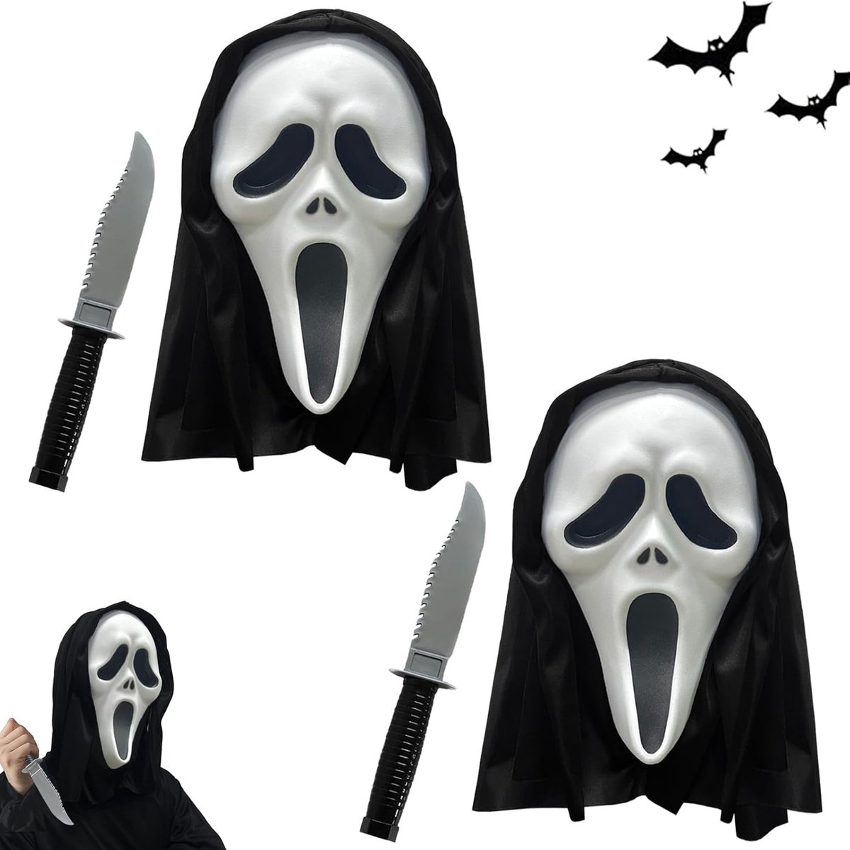 Scream masker, schreeuwend masker met vals mes, Halloween ghostface-masker, horrorfilm, geesten screammasker, voor carnaval, Halloween