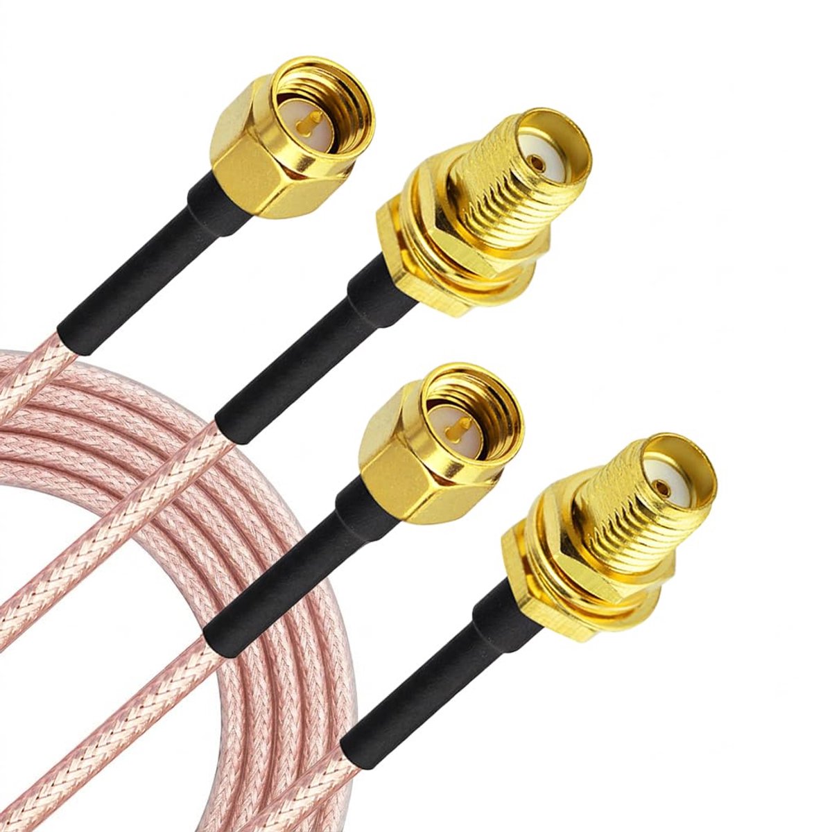 SMA Kabel 60 cm, 2 stuks, WLAN-antennekabel, 50 ohm, dubbele afscherming, antennekabel, SMA-bus bulkhead naar SMA-stekker voor 4G LTE router, gateway, mobiele telefoon, SDR