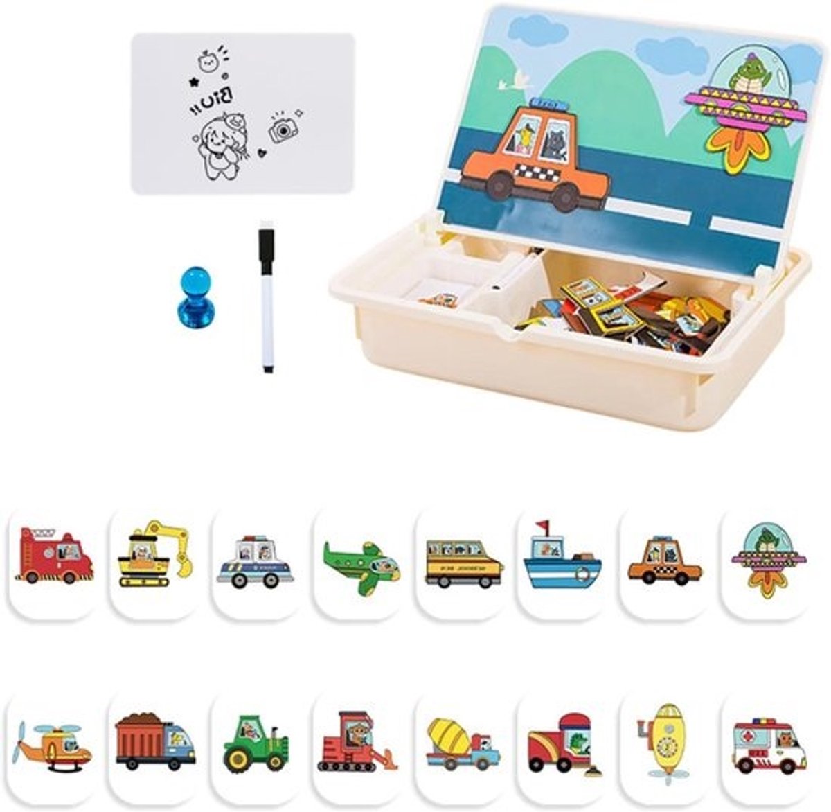 Magnetische Puzzel - Puzzeldoos Creatief - Reisspel Kinderen - Opbergdoos Inbegrepen - 34 cm - Multicolor