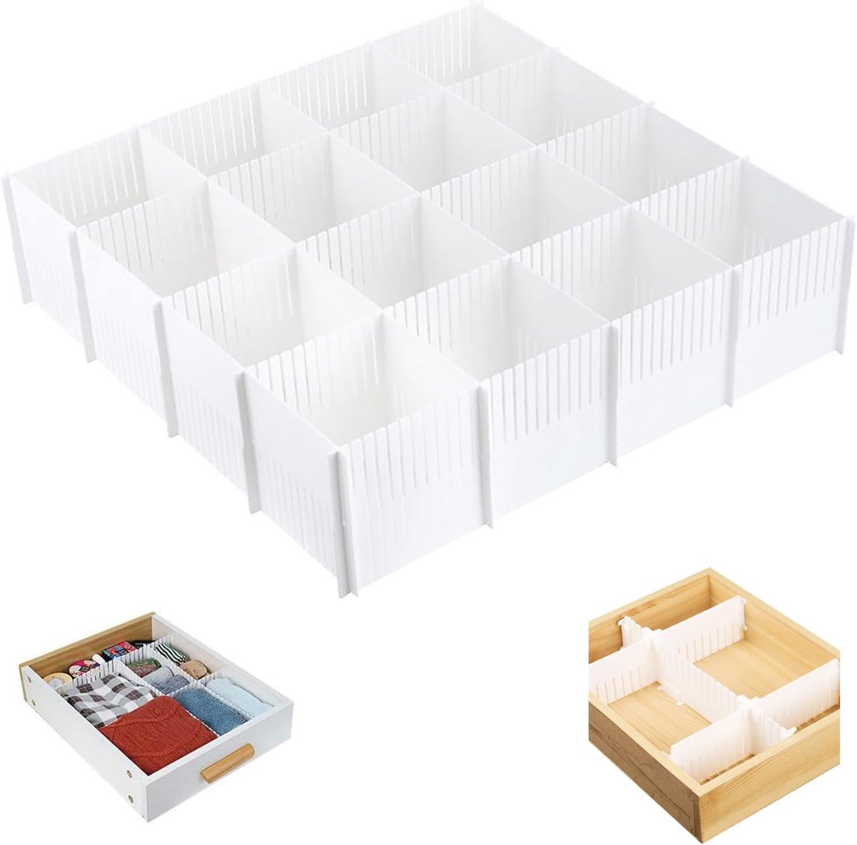 10 stuks verstelbare ladeverdelers 38 x 11 cm, ladeverdelers van netstof, verstelbare lade-organizer voor ondergoed, sokken, cosmetica, kantoorbenodigdheden