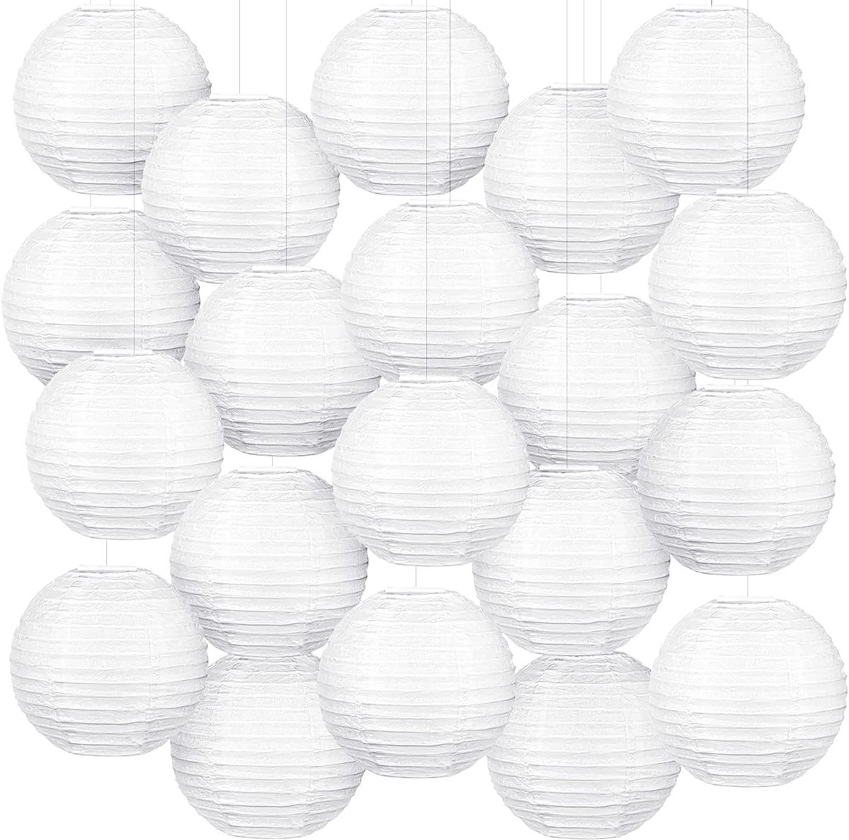 20 stuks witte papieren lantaarns, 20 cm ronde lampenkap, papieren lantaarn wit voor bruiloften, verjaardagen, feesten en evenementen