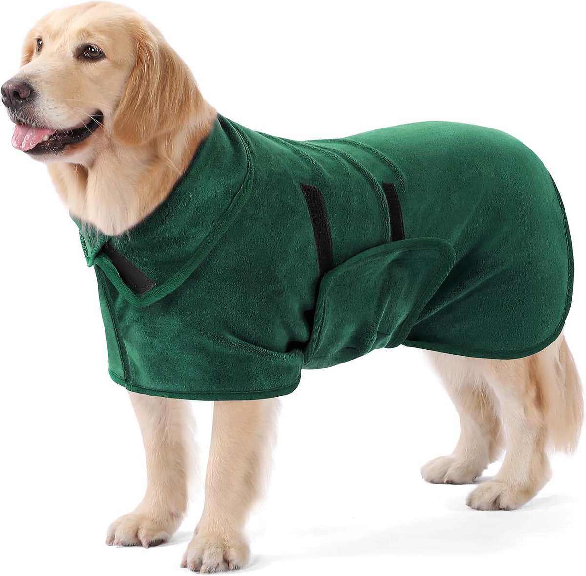 Hond Drogende Jas, Badjas voor Honden Microvezel, Super Absorberende Sneldrogend Hond Badjas Handdoek, Verstelbare Nek en Taille, voor Kleine, Middelgrote en Grote Honden (Donkergroen, XL)
