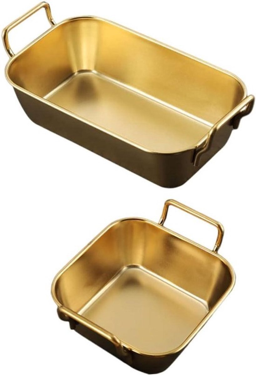 Frietmandjes Set - Snackcontainers Roestvrijstaal - Hapjes Serveren - Compact en Ruimtebesparend - 16.5X7.5CM - Goud