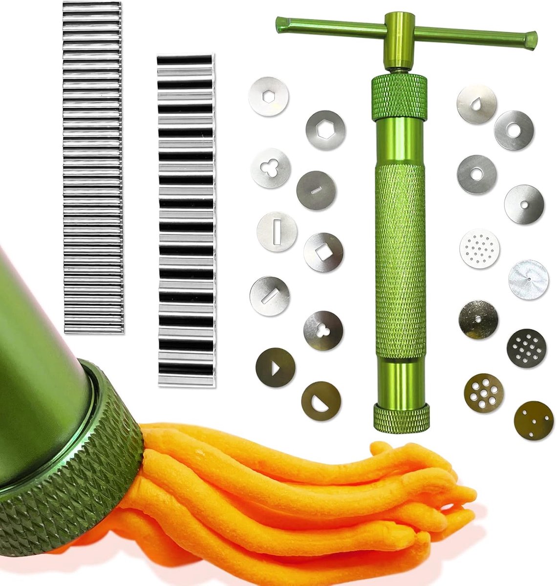 Klei Extruder, roestvrij staal Suikerpasta Extruder Snijder Versieringsgereedschap met 20 Tips voor Fondant, Taart en Klei, Set van 3 Gemengde Snijdermessen Modelleerklei Oven Gebakken Polymeer