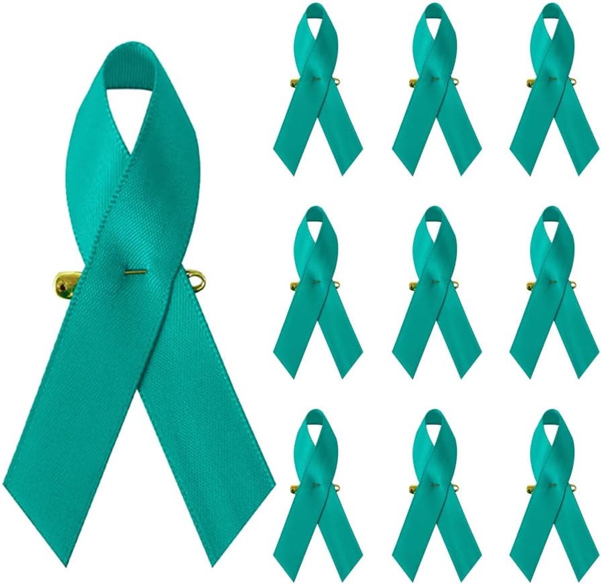 linten met veiligheidsspelden, satijnen strikken, reversspeldjes, broche, satijnen linten voor vrouwen en mannen, openbare evenementen, 4 x 7,5 cm, blauw-groen