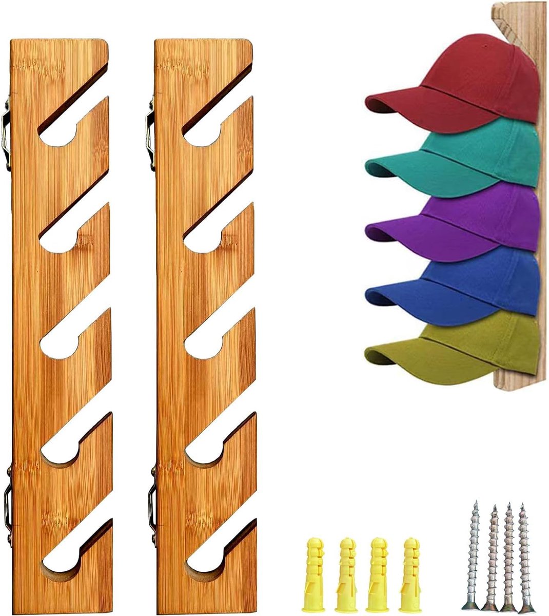 Hoedenrek, 2 stuks muur baseball caps display organizer houten hoedenplank voor muur wandhouder hoedenplank voor honkbalpetten, organizer, wandhouder, verticale hoedenrekken voor slaapkamer