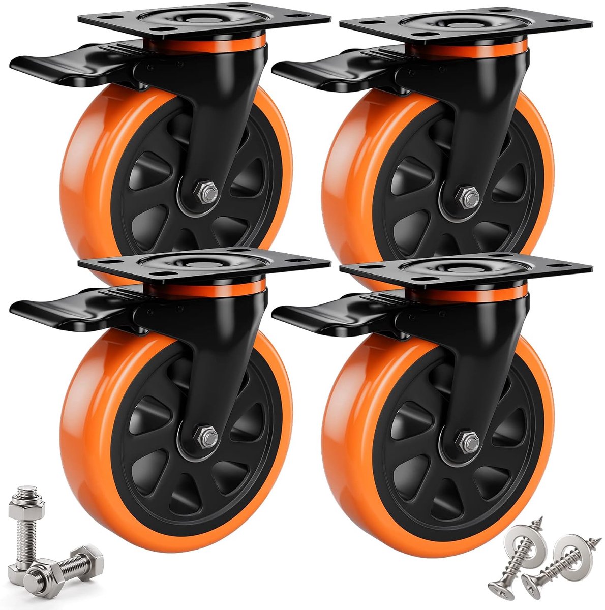 Belastbare wielen 125 mm met remmen incl. montagetoebehoren, zwenkwielen, transportwielen, 360° rotatie tot 720 kg, draagbaarheid voor meubeltransport en industrieel transport