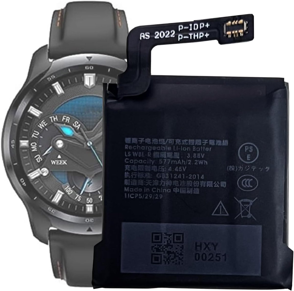 Compatibel met Tic-Watch Pro 3 Battery GPS Wear OS Smartwatch (vervanging voor LS WBL-R SP492929SI)