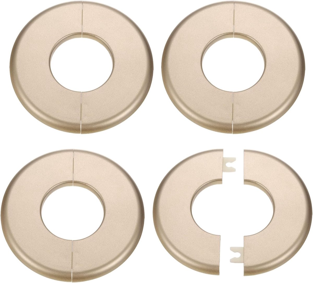 4 stuks wandsplijtflens 44 mm zelfklevende buisafdekplaten ABS kunststof rond afdekpaneel klikontwerp voor waterleiding badkamer keuken decoratie goudkleurig