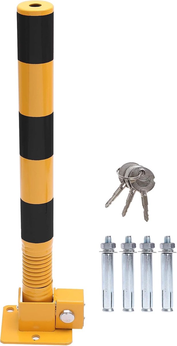 Auto Parking Space Lock Bolder, Geel en Balck Afsluitbare Vouw Lente Auto Parking Barrière Post, Private Car Park Oprit Guard Saver Blocker, 60cm Hoogte 161896