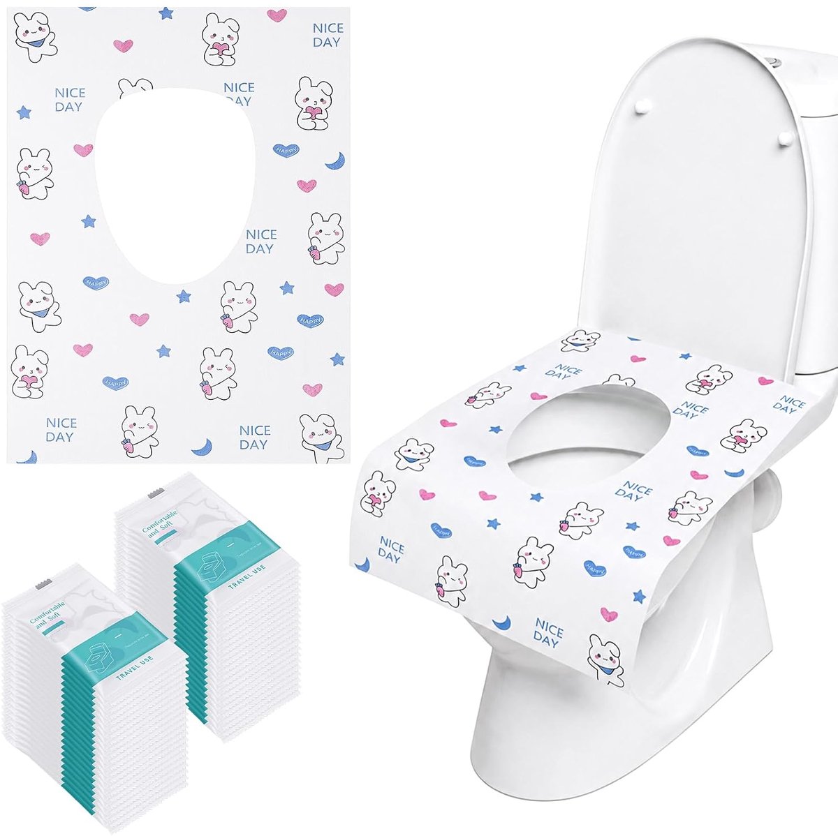 60 stuks wegwerp-wc-stoelhoezen, wegwerp toiletkussen voor kinderen, toiletkussen, stoelovertrek, wc-bril, mat, toiletpapier voor winkelcentra, ziekenhuis, kantoor