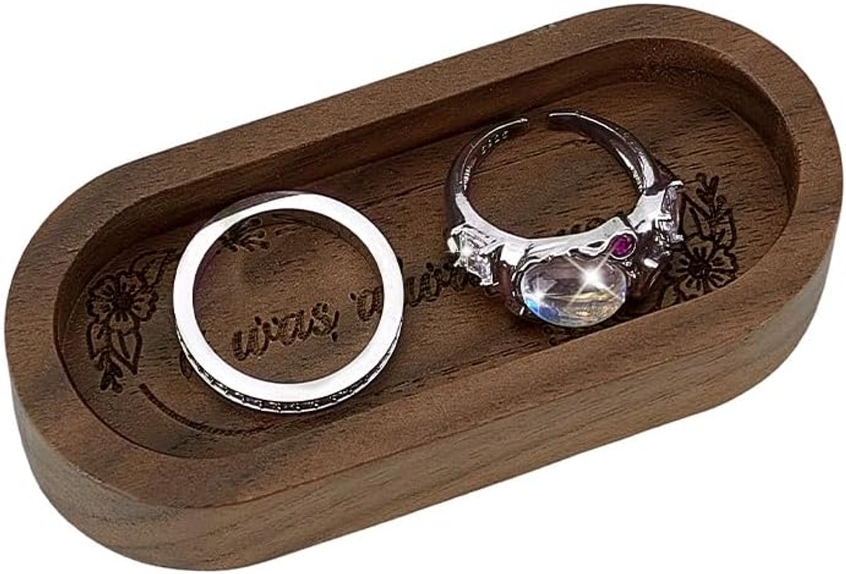 Dailygoods- Ringhouder Walnoothout - Sieradenschaal - Ringhouder Sieraden - Presentatie - Verjaardagen - Compact formaat - Onderhoudsvriendelijk