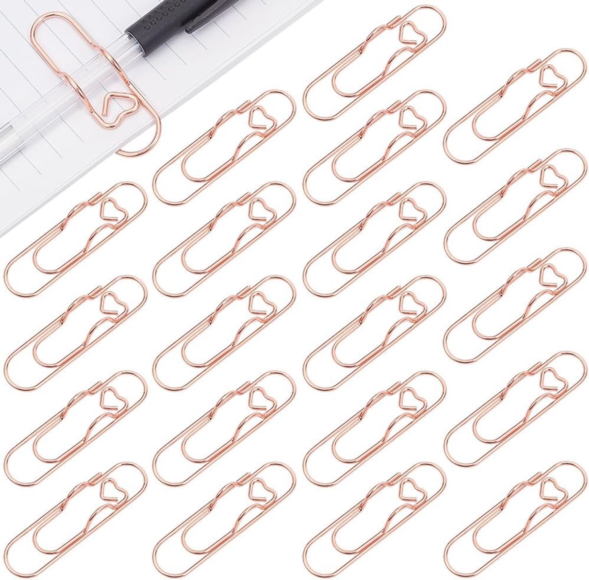 Dailygoods - 24 Stuks Hartvormige Paperclips in Rose Goud voor Kantoor en School