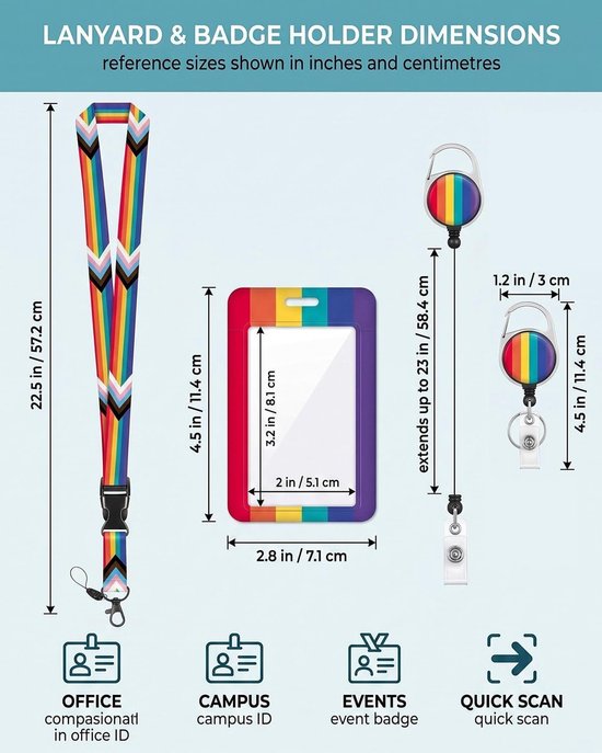 ID-kaarthouder - Regenboog - Polyester - Intrekbare ID-riem met Snelsluiting - Voor Kantoor en Evenementen — afbeelding 3