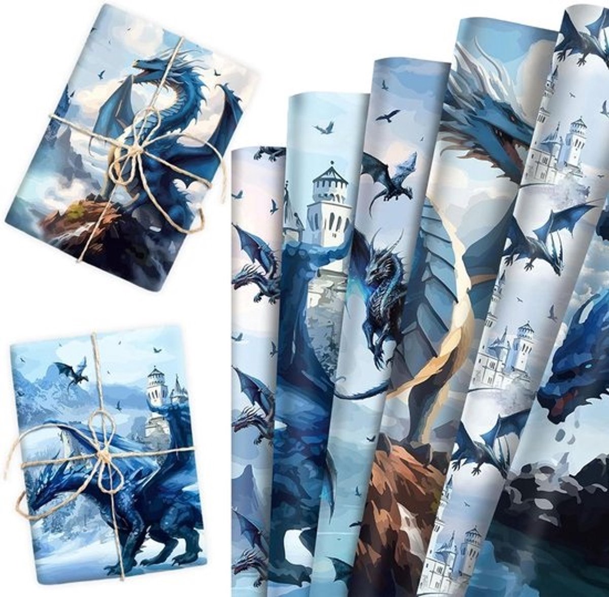 Cadeaupapier Vellen - Draken Thema - Cadeaus Versieren - 12 Vellen Set - 50x68 cm - Kleurrijk