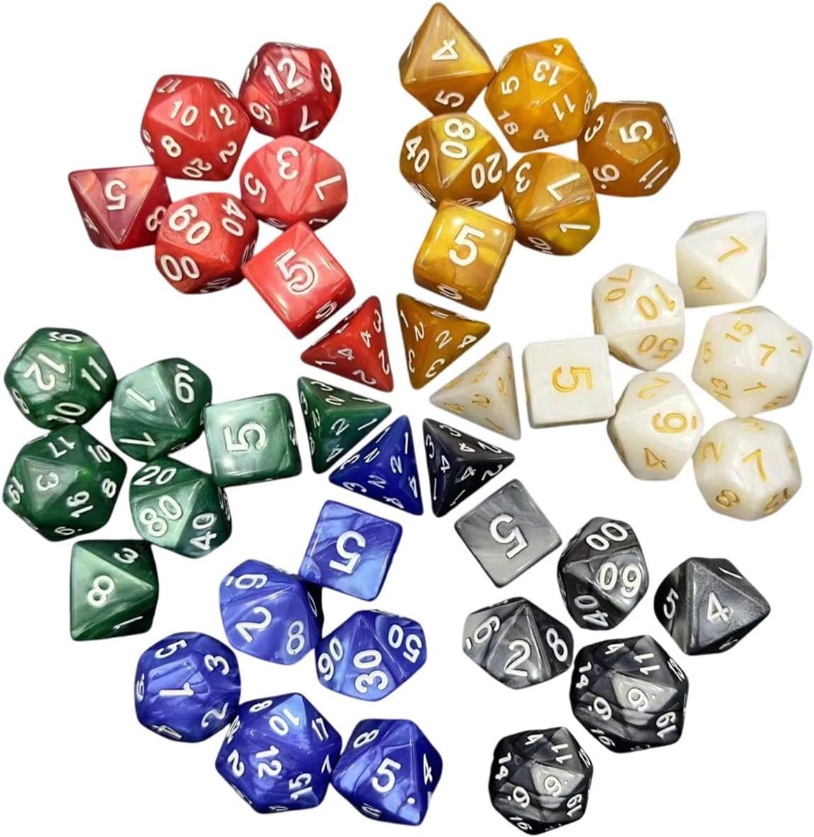 Dobbelstenen set 6-pack (42 stuks), polyedrische dice sets D4-D20 voor Dungeons & Dragons en MTG