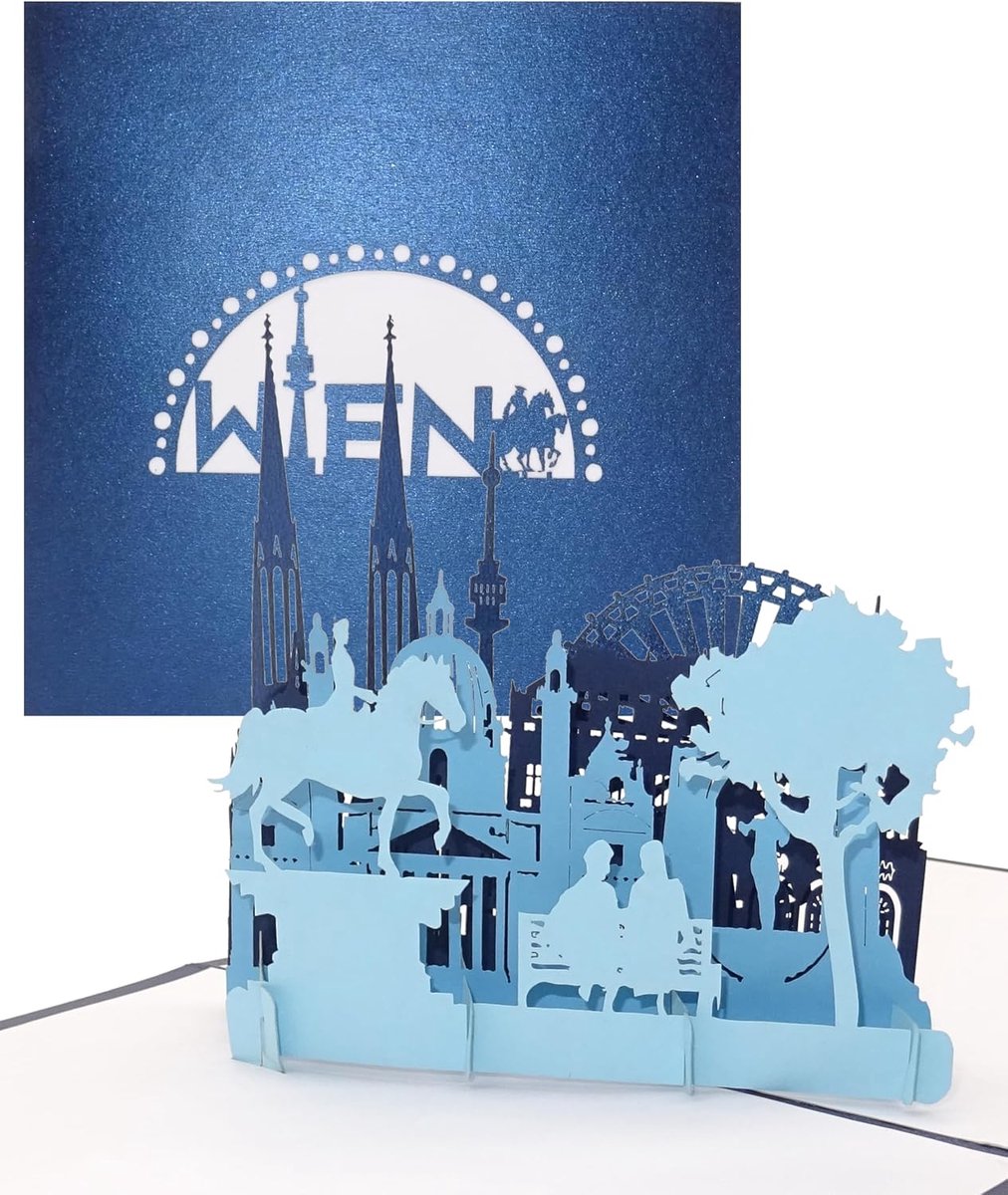 Wenskaart "Wenen – Panorama met reuzenrad" - 3D pop-up kaart met Weense skyline - stedenkaart als souvenir, uitnodiging en reisvoucher voor de City Trip naar Wenen en Oostenrijk vakantie