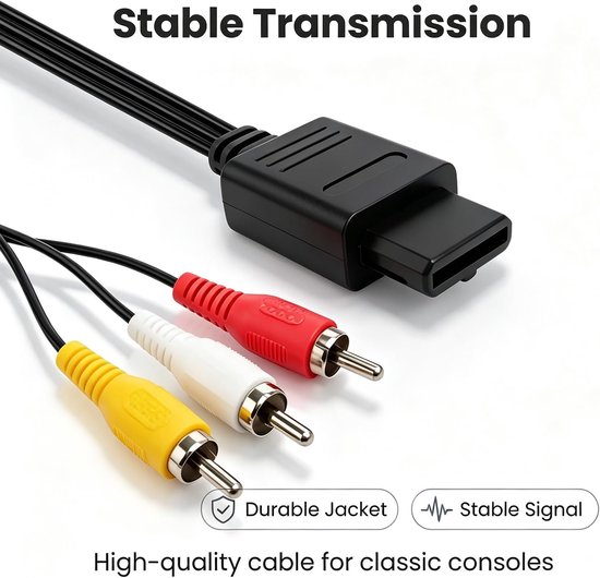 Kabel voor Nintendo 64 N64, GameCube GC & Super Nintendo SNES – Composite RCA Audio Video Kabel 1,8m – Ersatz Videoanschluss für TV & Monitor — afbeelding 5