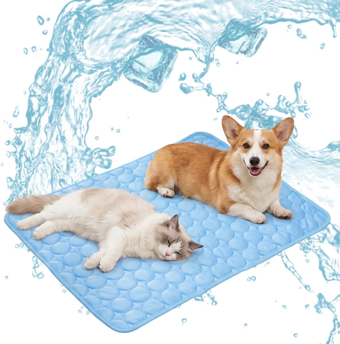 Koelmat voor honden en katten, zelfkoelende mat, 62 x 50 cm, blauw, van ijszijde, voor de zomer, ademend en wasbaar kussen voor kleine honden en katten tot 7,5 kg